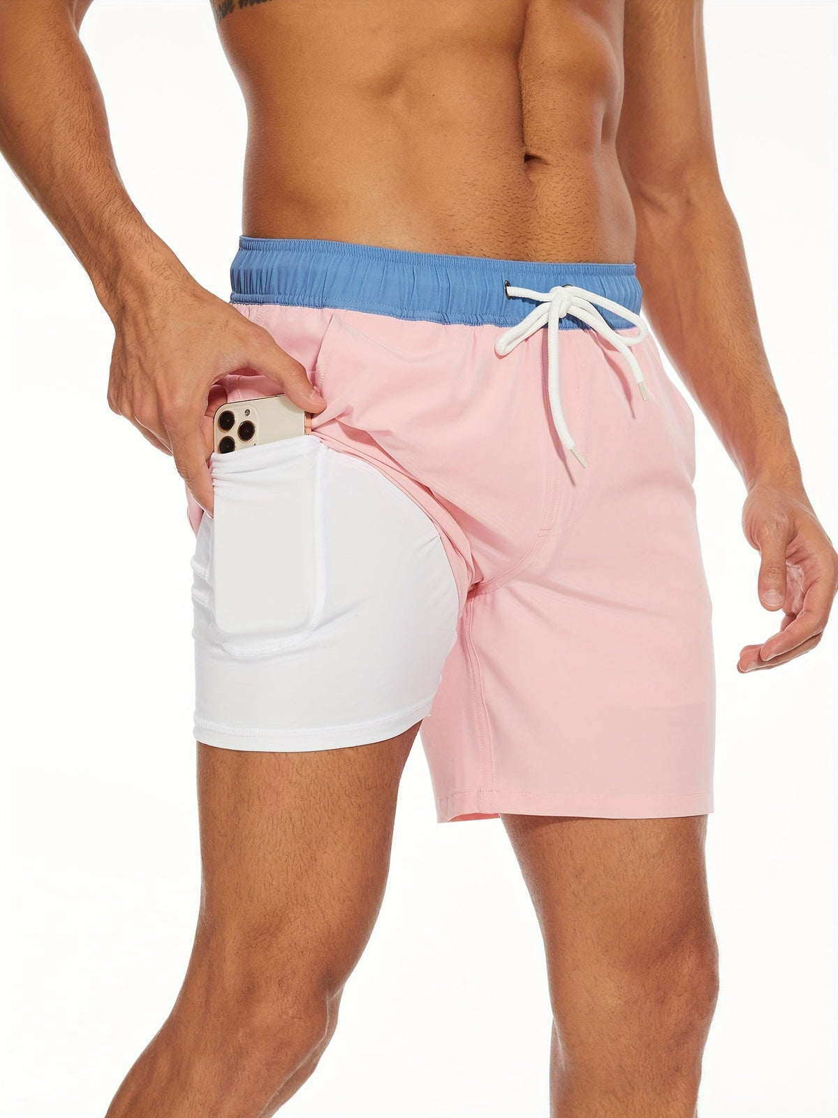 Sneldrogende elastische zwemshorts voor heren met telefoonzakje