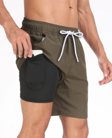 Sneldrogende elastische zwemshorts voor heren met telefoonzakje