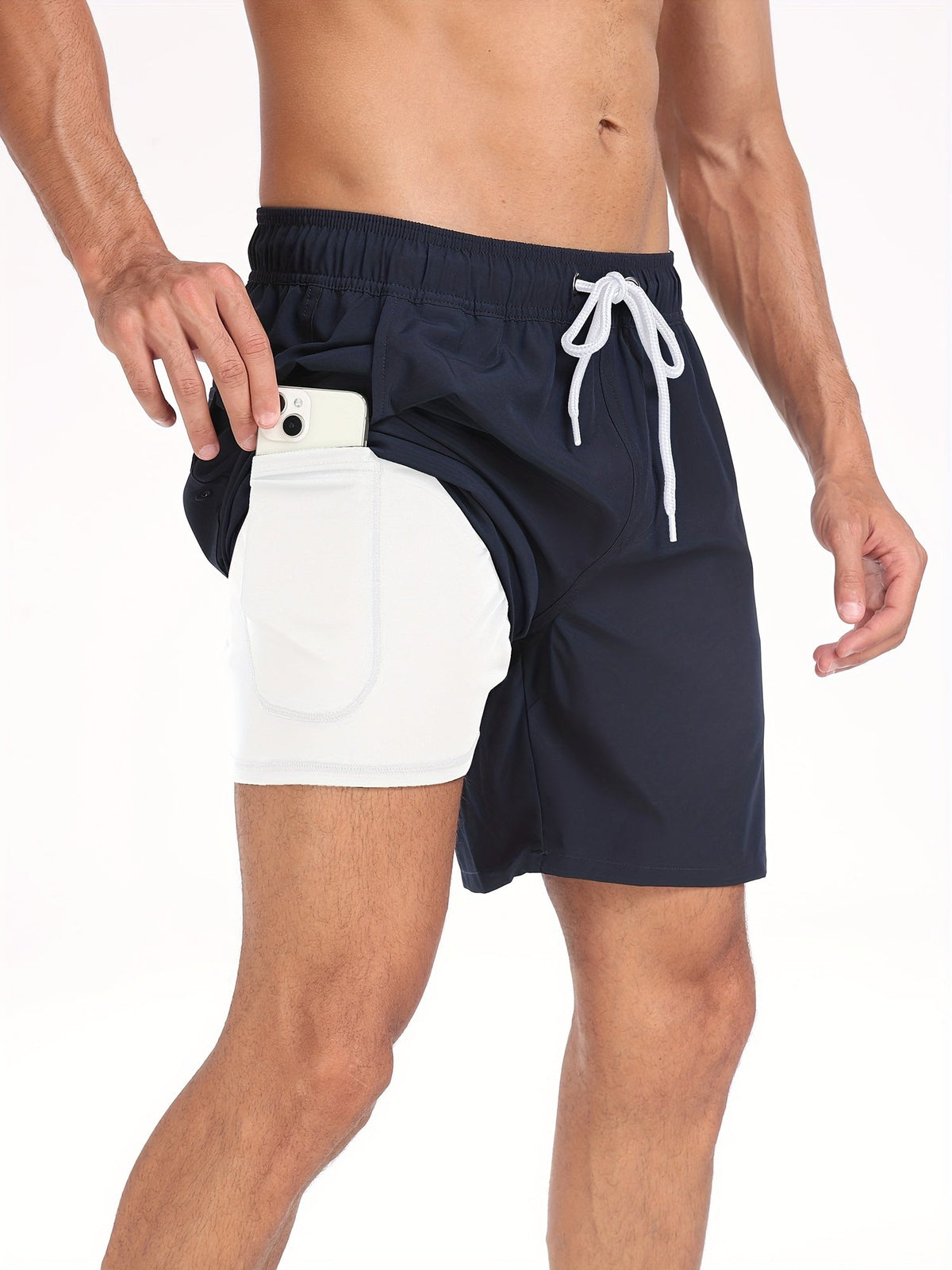 Sneldrogende elastische zwemshorts voor heren met telefoonzakje