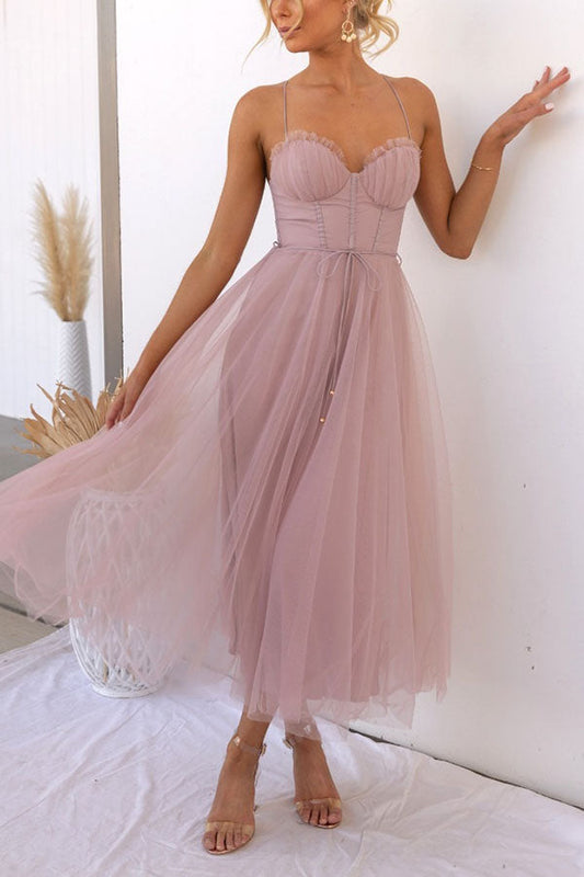 Soepelvallende mouwloze chiffon maxi-jurk met V-hals voor dames