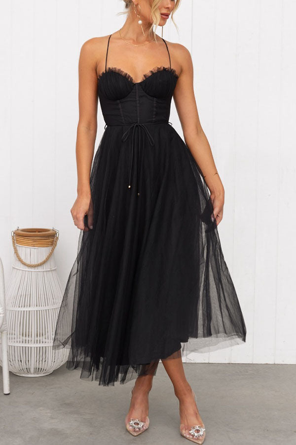 Soepelvallende mouwloze chiffon maxi-jurk met V-hals voor dames