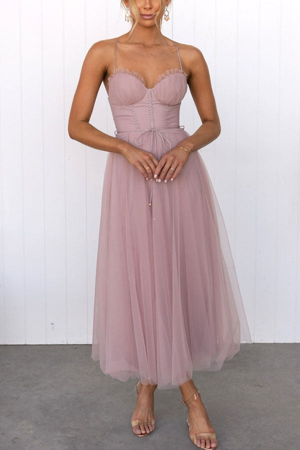 Soepelvallende mouwloze chiffon maxi-jurk met V-hals voor dames
