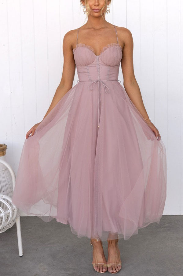 Soepelvallende mouwloze chiffon maxi-jurk met V-hals voor dames