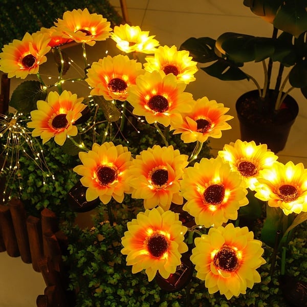 Solar tuinverlichting in de vorm van zonnebloemen