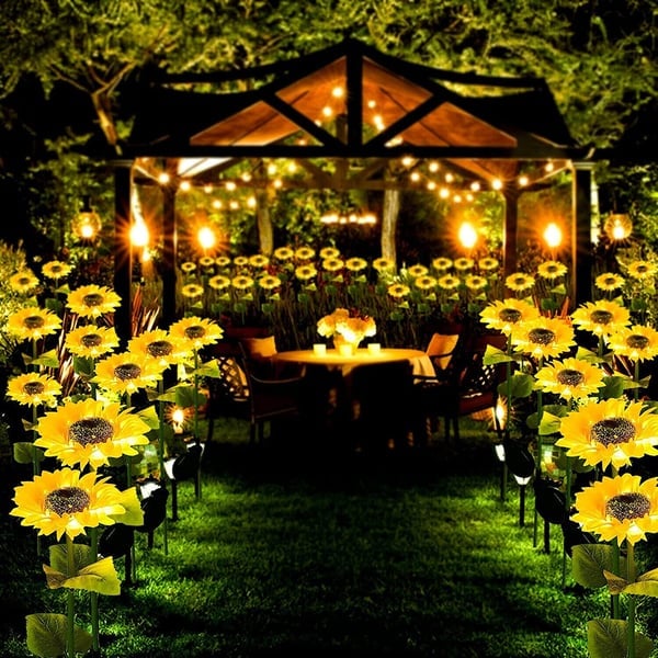 Solar tuinverlichting in de vorm van zonnebloemen
