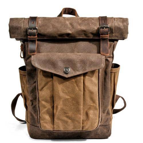Stoere vintage rugzak van canvas en leer