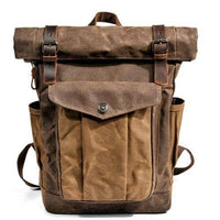 Stoere vintage rugzak van canvas en leer