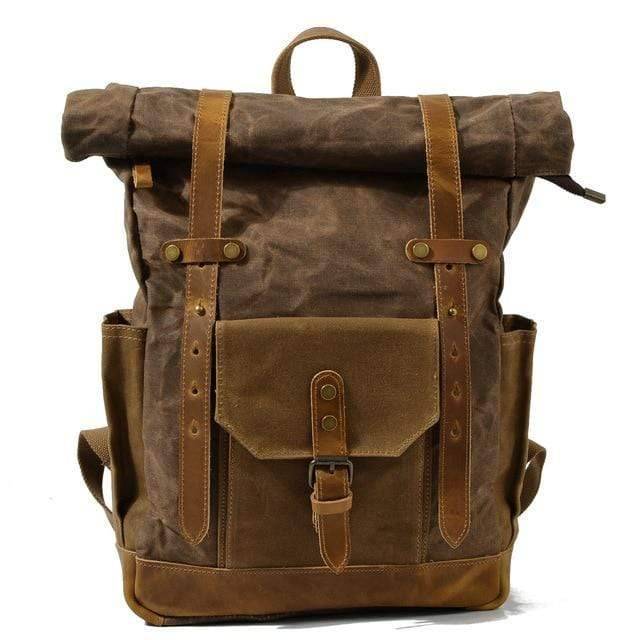 Stoere vintage rugzak van canvas en leer