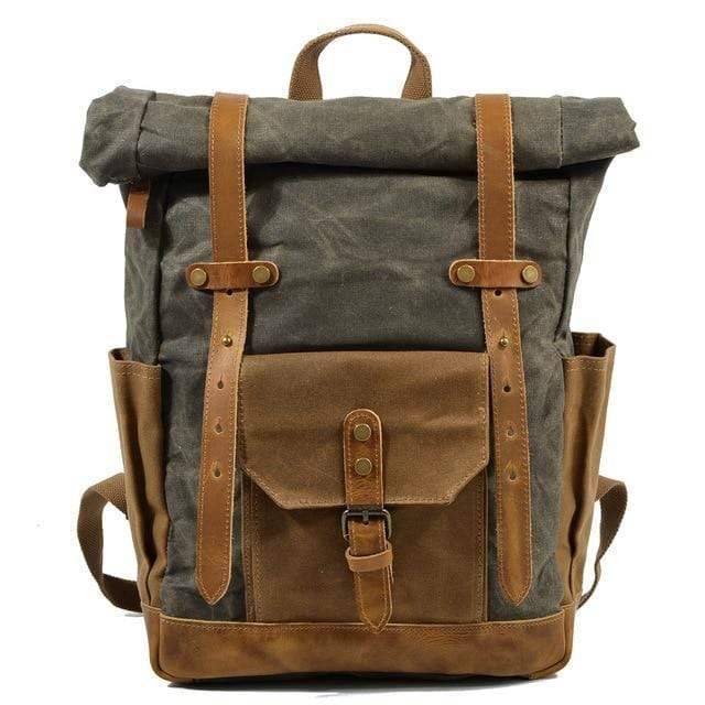 Stoere vintage rugzak van canvas en leer