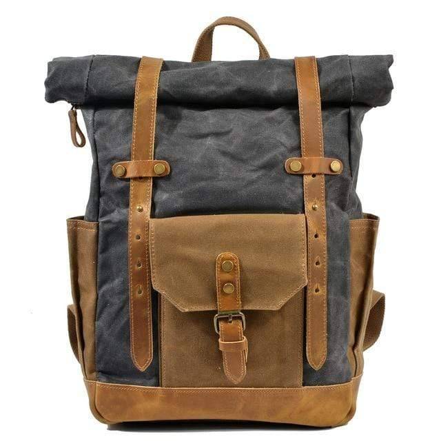 Stoere vintage rugzak van canvas en leer