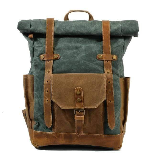 Stoere vintage rugzak van canvas en leer