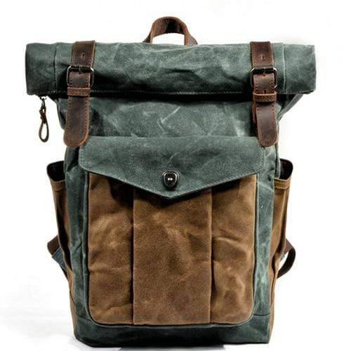 Stoere vintage rugzak van canvas en leer