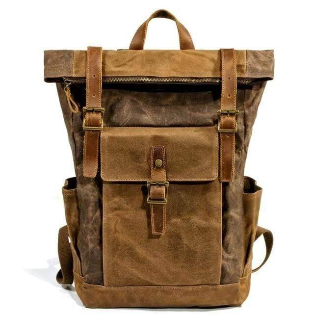 Stoere vintage rugzak van canvas en leer