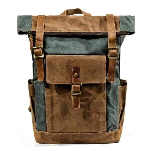 Stoere vintage rugzak van canvas en leer
