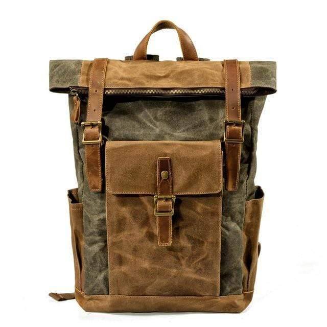 Stoere vintage rugzak van canvas en leer