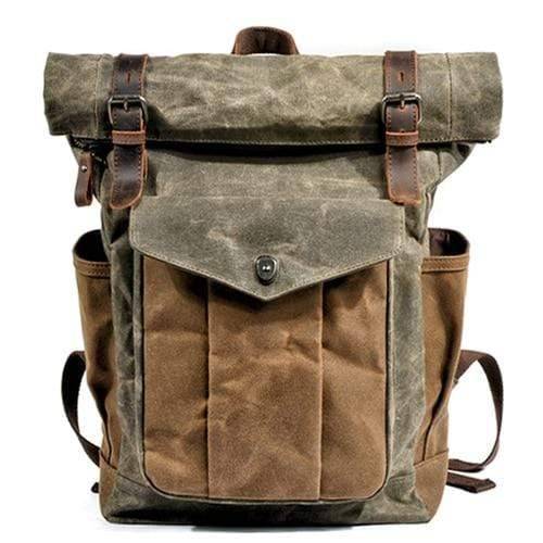 Stoere vintage rugzak van canvas en leer