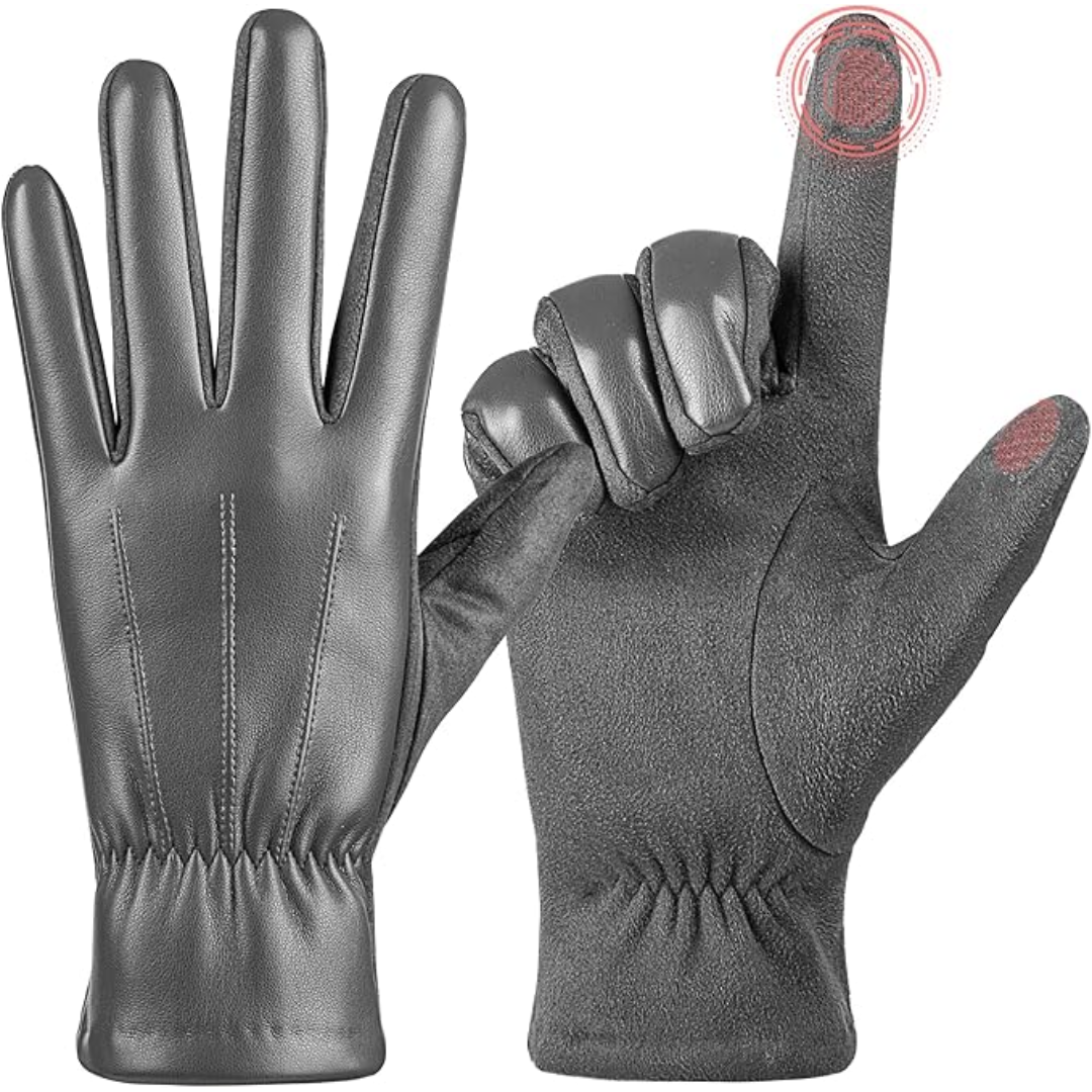 Suède-leren winterhandschoenen met touchscreensupport