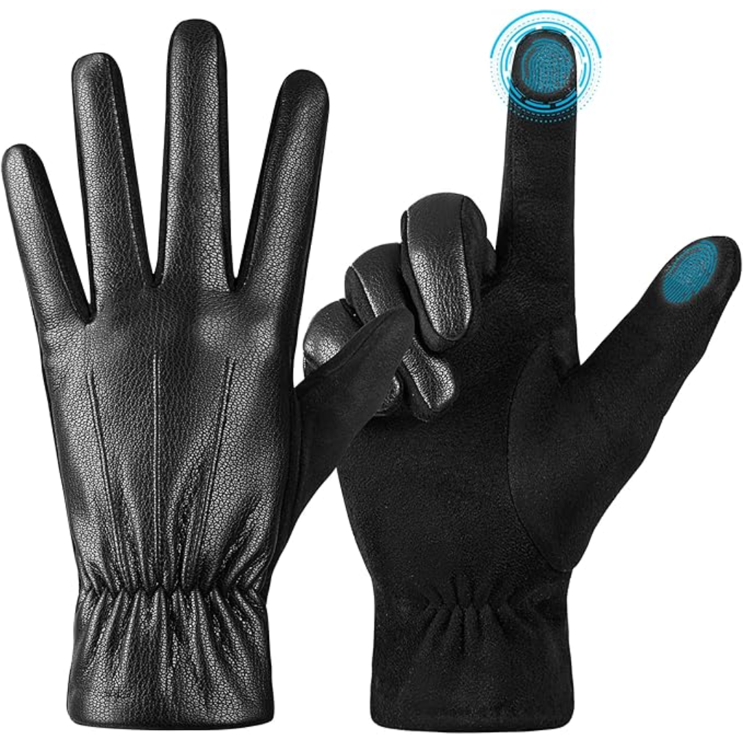 Suède-leren winterhandschoenen met touchscreensupport