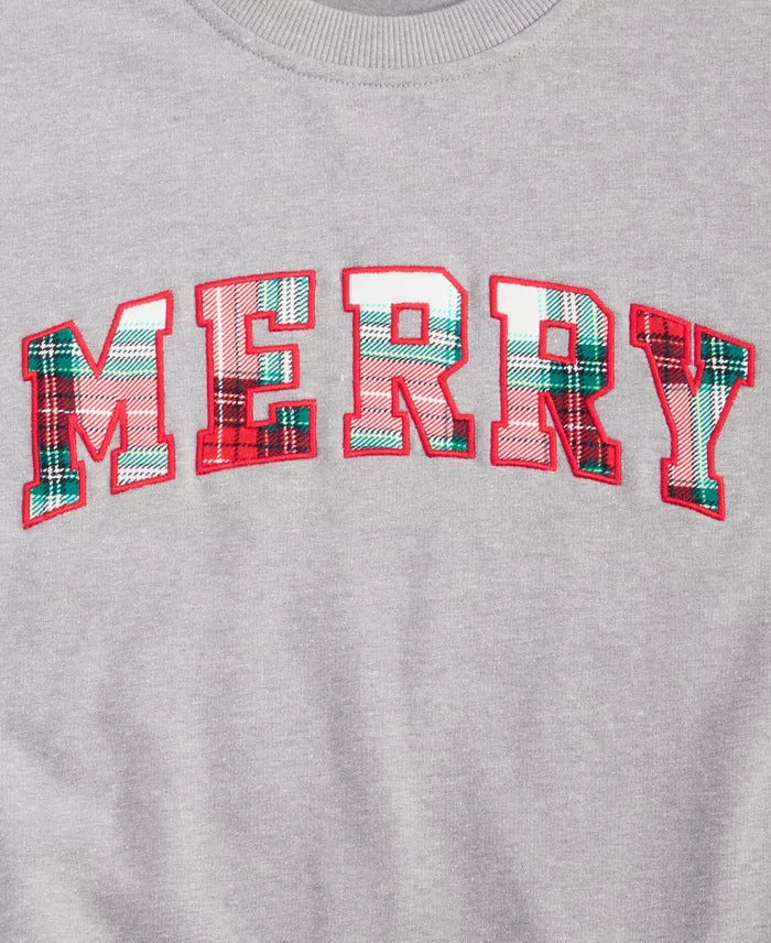 Sweater met geruite 'Merry'-applicatie, ronde hals en zachte stretch voor de feestdagen