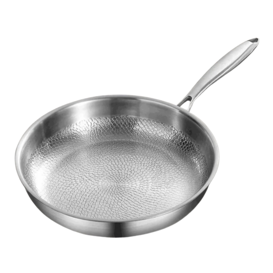 Titanium Inductie Koekenpan met Gehamerd Oppervlak – Lichtgewicht, Gifvrij en Duurzaam, Zilver metallic