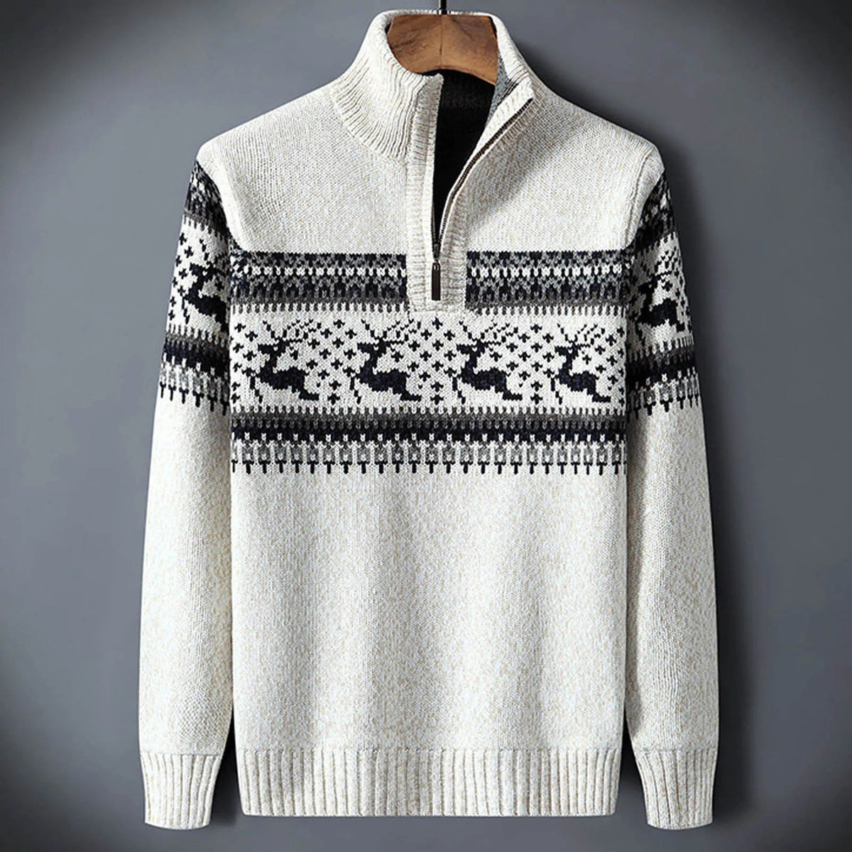 Trui met halve rits en Fair Isle-motief