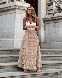 Tulen maxi-rok met elastische tailleband