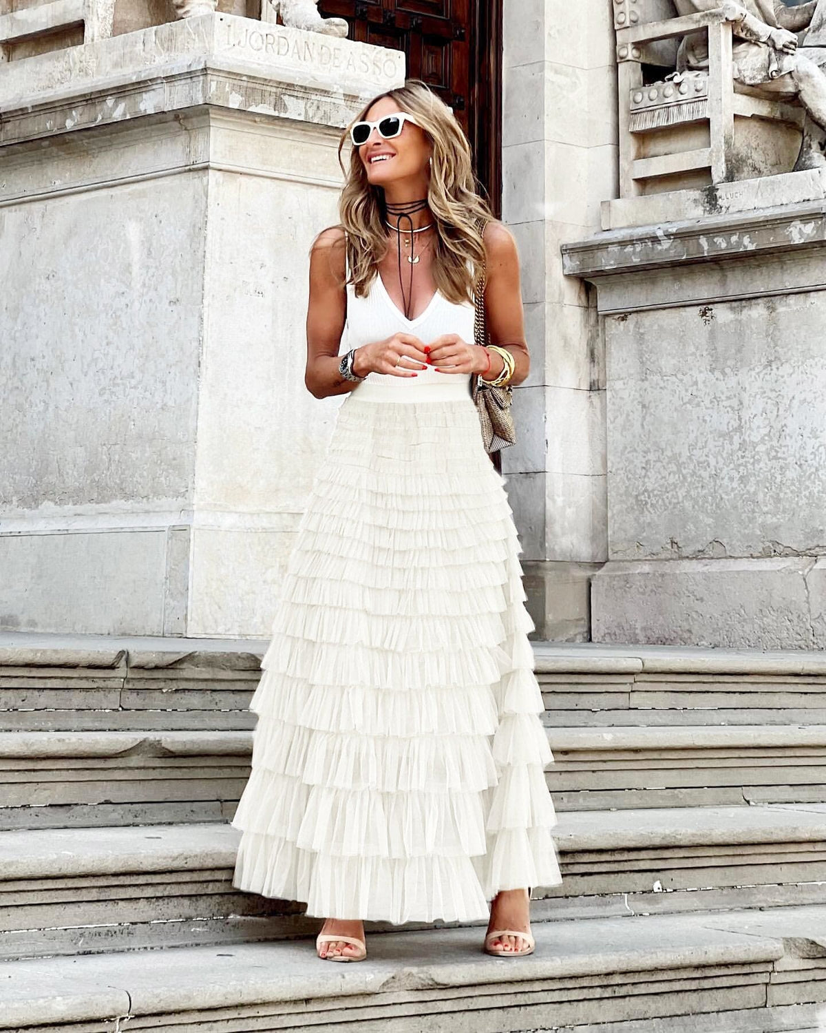 Tulen maxi-rok met elastische tailleband