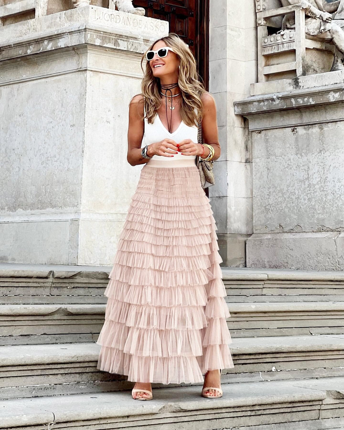 Tulen maxi-rok met elastische tailleband