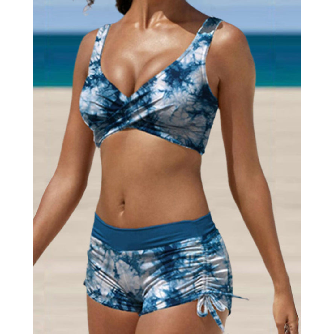 Tweedelig badpak voor dames met gerimpelde short