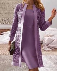 Tweedelige dames-set met jurk en kanten vest