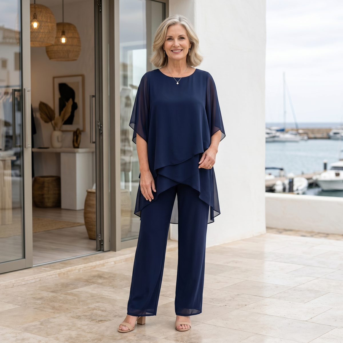 Tweedelige loungewear-set voor dames met palazzobroek in losse pasvorm van lichte ademende stof