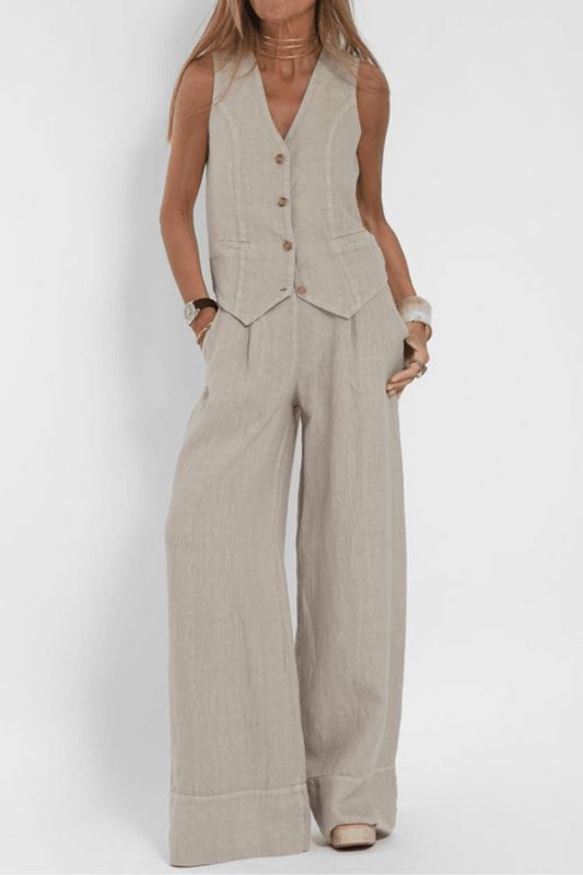 Tweedelige mouwloze dames set met V-hals