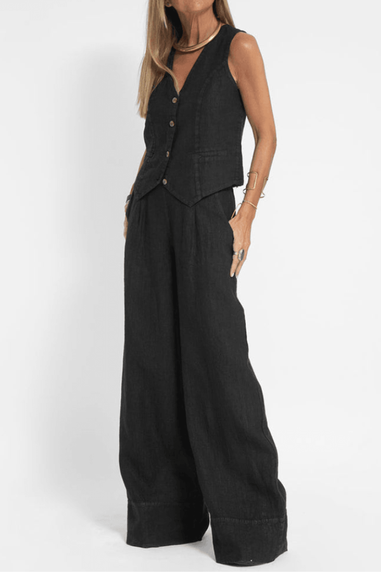 Tweedelige mouwloze dames set met V-hals