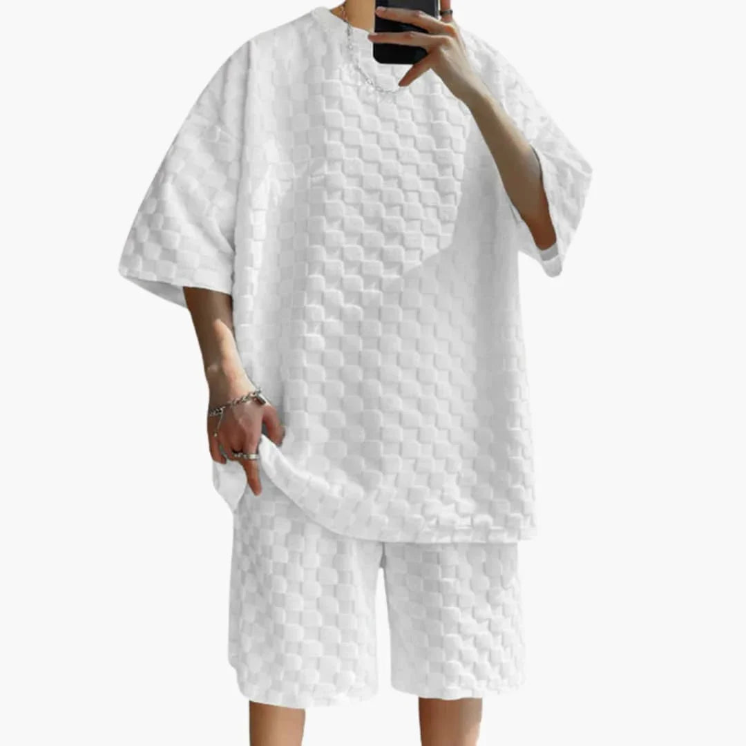 Tweedelige zomerse herenset met jacquard T-shirt en shorts