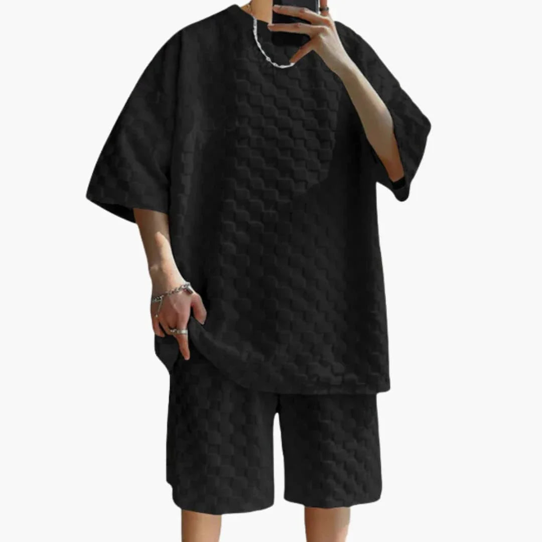 Tweedelige zomerse herenset met jacquard T-shirt en shorts