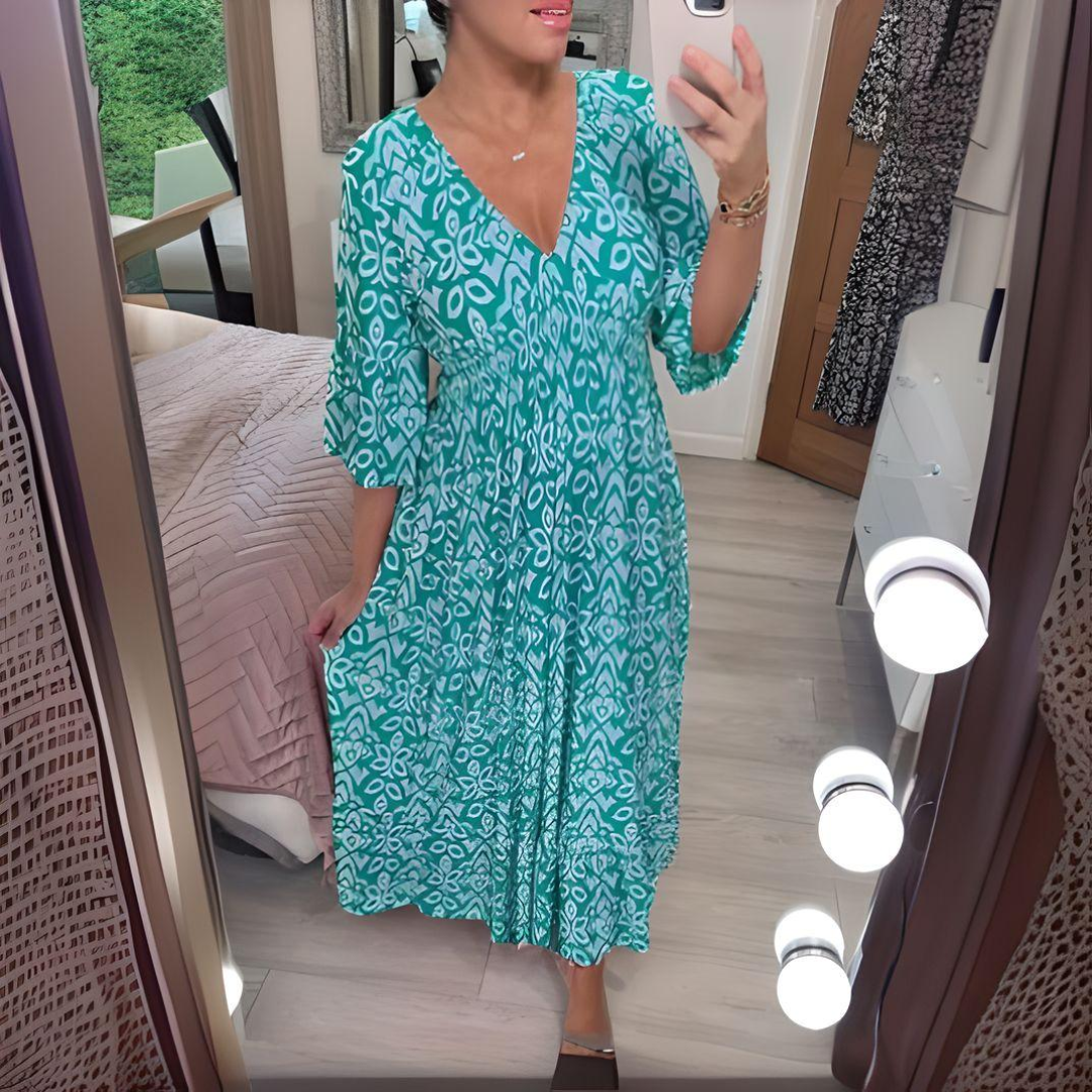 Uitlopende damesjurk met boho-print