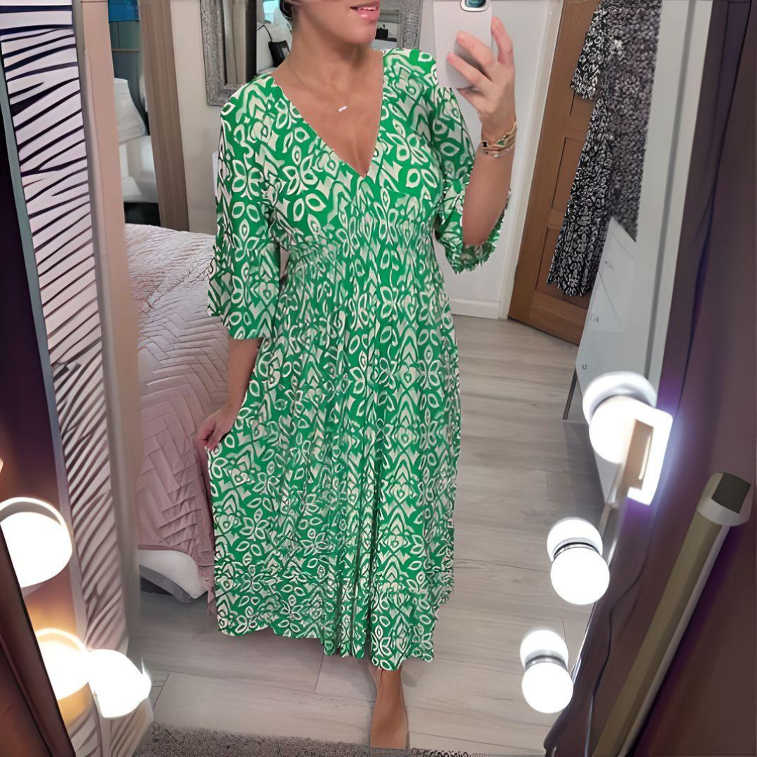 Uitlopende damesjurk met boho-print