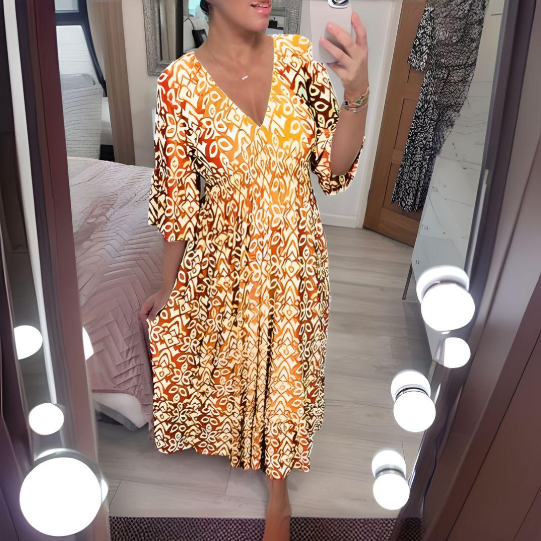 Uitlopende damesjurk met boho-print