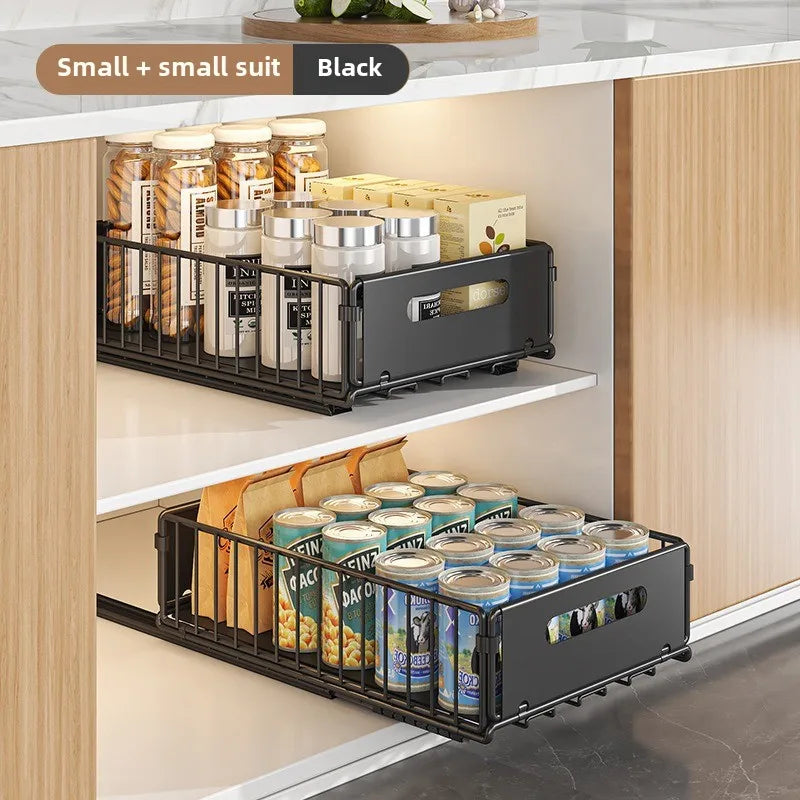 Uittrekbare Kruiden organizer voor Diepe Kasten, Koolstofstaal, Zwart