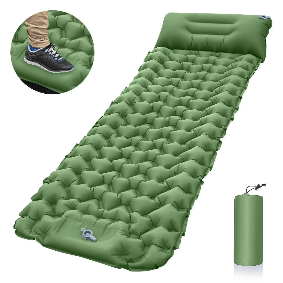 Ultralicht opblaasbaar campingmatras met ingebouwde pomp