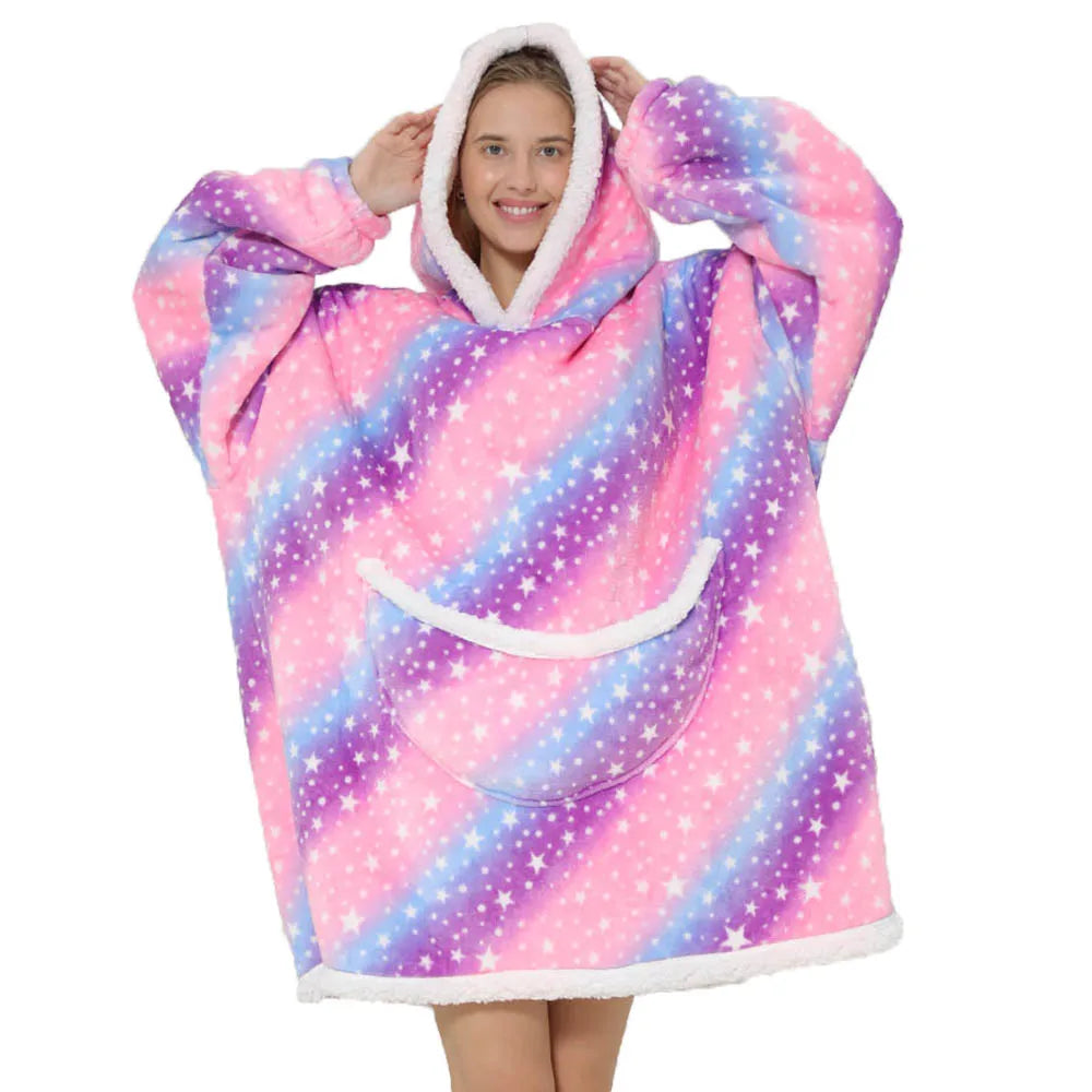 Unisex Oversized Draagbare Deken met Capuchon & Zakken