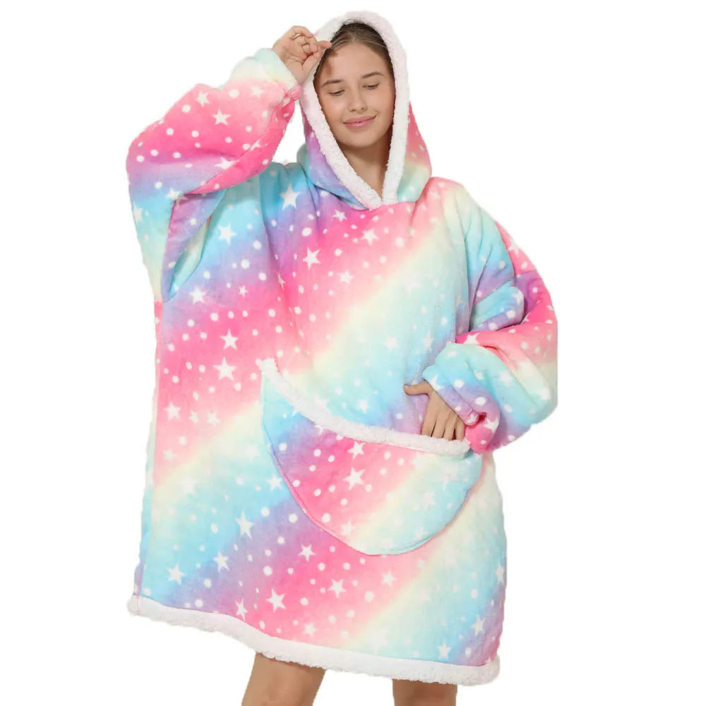 Unisex Oversized Draagbare Deken met Capuchon & Zakken
