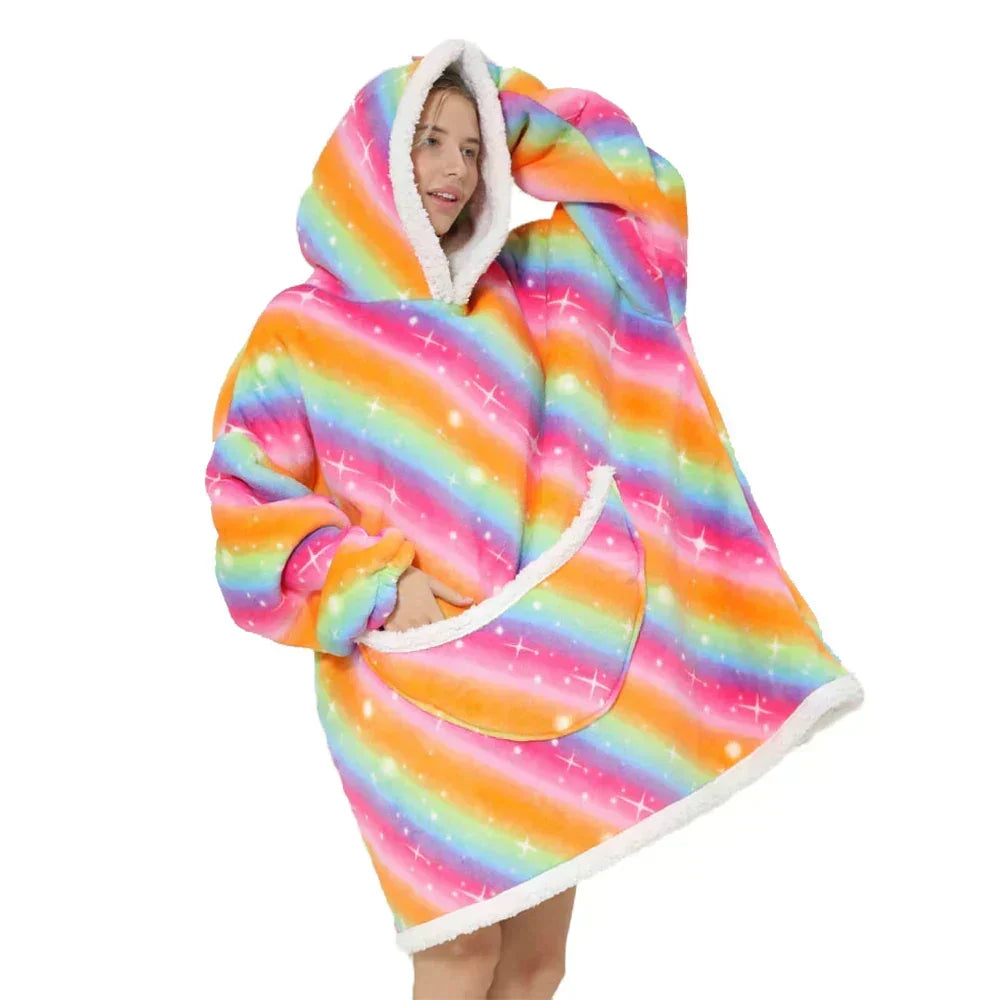 Unisex Oversized Draagbare Deken met Capuchon & Zakken