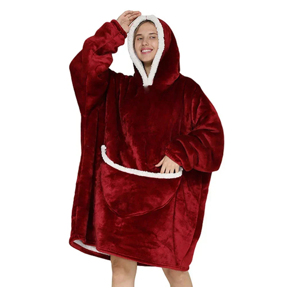 Unisex Oversized Draagbare Deken met Capuchon & Zakken