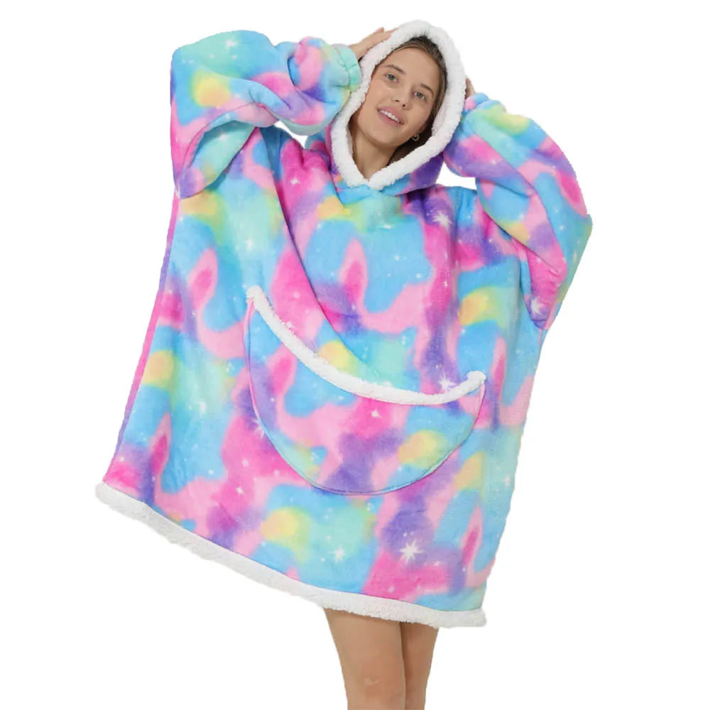 Unisex Oversized Draagbare Deken met Capuchon & Zakken