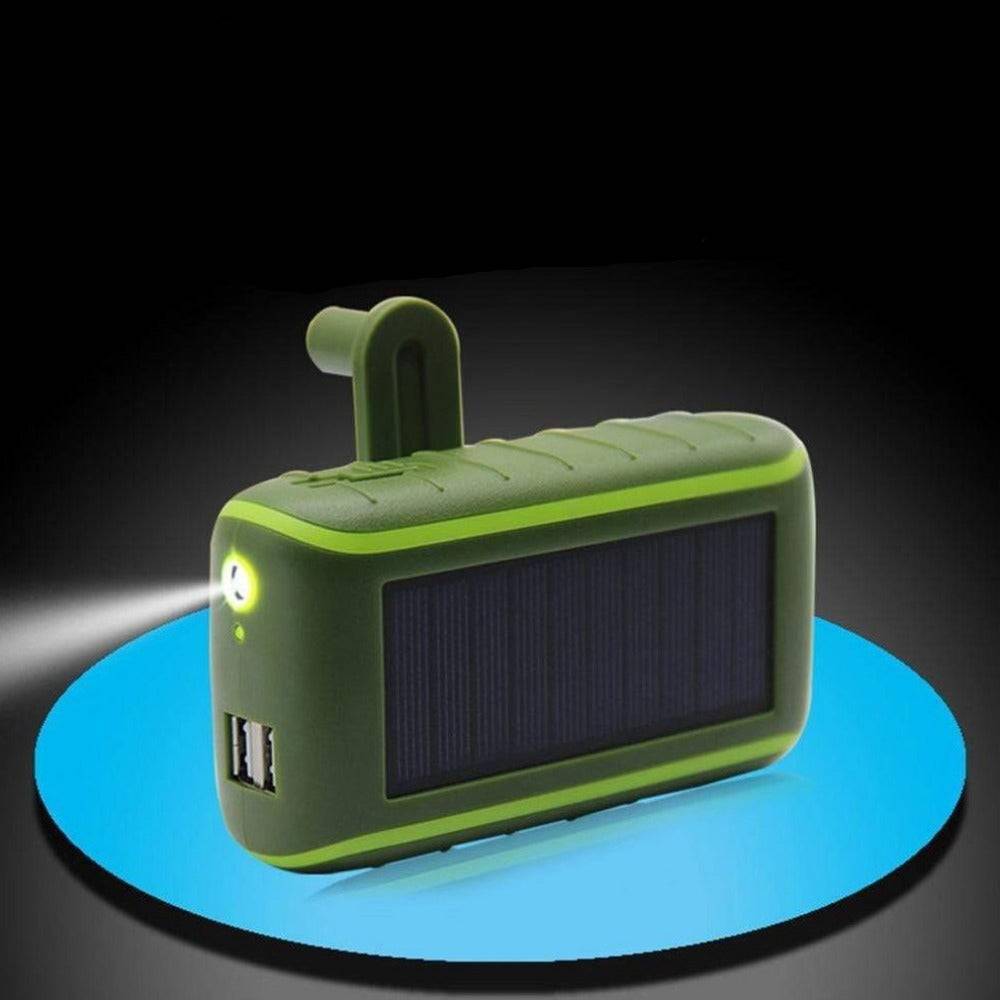 USB powerbank op zonne-energie met handslinger en zaklamp