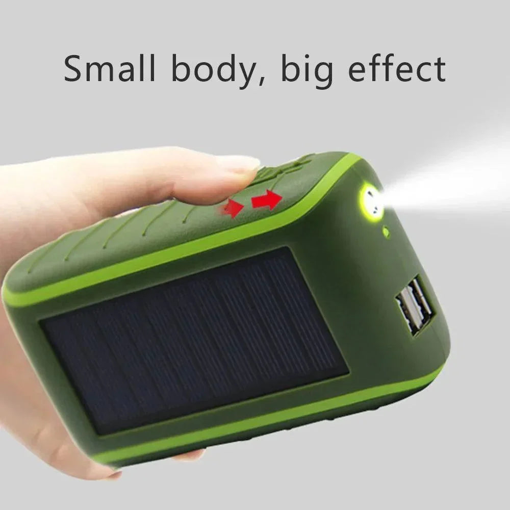 USB powerbank op zonne-energie met handslinger en zaklamp