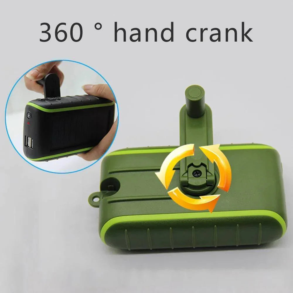 USB powerbank op zonne-energie met handslinger en zaklamp