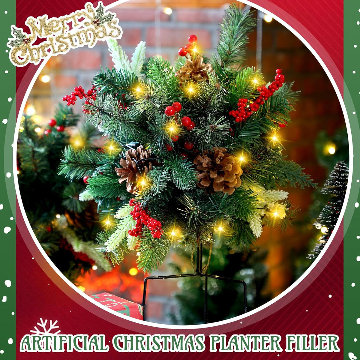 Verlichte kerststruik voor buiten als plantenbakdecoratie