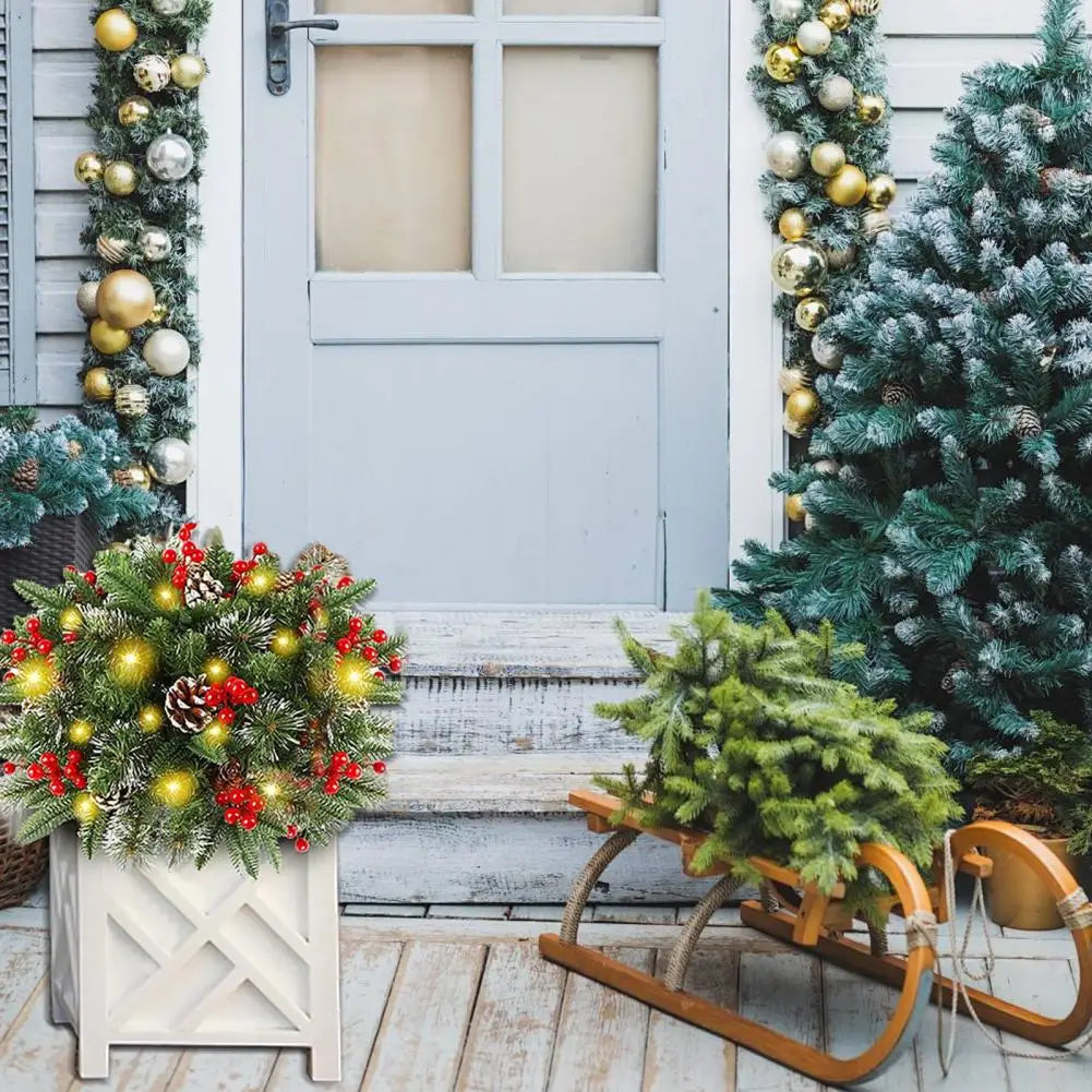 Verlichte kerststruik voor buiten als plantenbakdecoratie